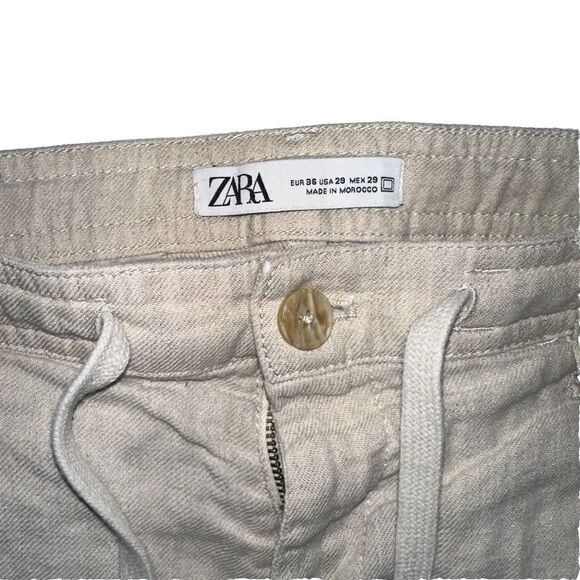 Zara Pull On Wide Leg Linen Blend Pants Size 29 Drawstring Pockets Beachy - Picture 2 of 6